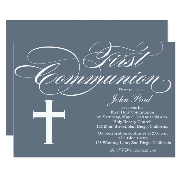 Modern Elegant First Communion Invitation For Boys
