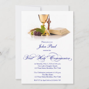 Modern Elegant First Communion Invitation for Boys