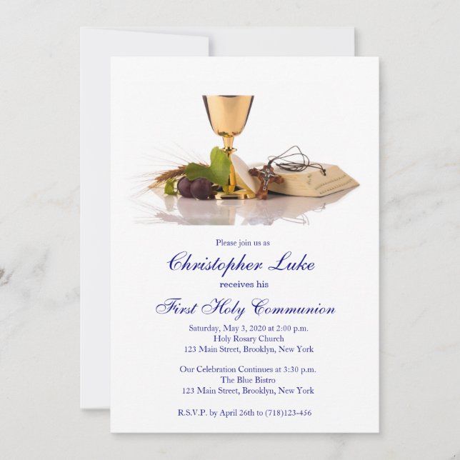 Modern Elegant First Communion Invitation for Boys (Front)