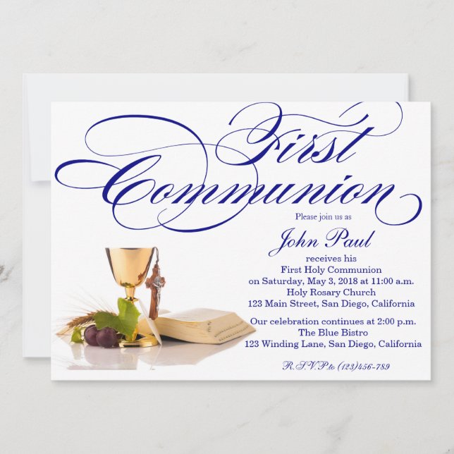 Modern Elegant First Communion Invitation for Boys (Front)
