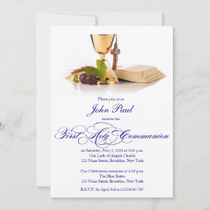 Modern Elegant First Communion Invitation for Boys