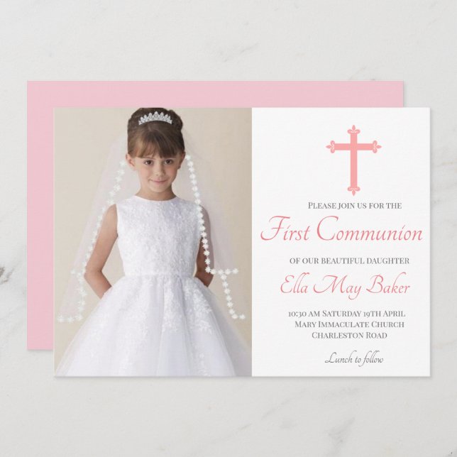 Modern Elegant First Holy Communion religious Invitation (Front/Back)