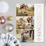 Modern Elegant Five Photo Collage Christmas Foil Holiday Card<br><div class="desc">Send beautiful holiday greetings with these 5 photo collage Christmas cards! They feature five photo templates on the left of the card, with stylish, modern typography on the right, reading "Merry Christmas" in real foil (available in gold, rose gold, and silver). The back of the card contains a simple, modern...</div>