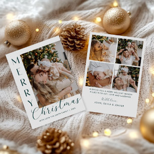 Modern Elegant Five Photo Collage Christmas Holiday Card