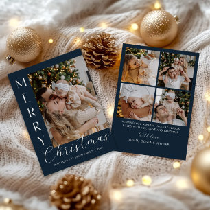 Modern Elegant Five Photo Collage Christmas Holiday Card