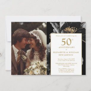 Modern Elegant Floral 50th Anniversary Photo Invitation