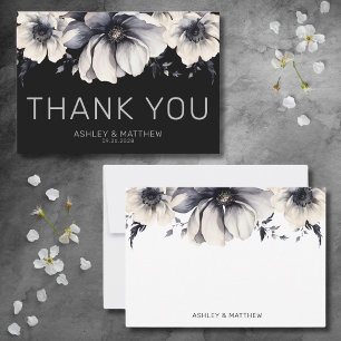 Modern Elegant Floral Black Wedding Thank You Card