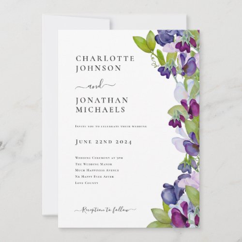 Modern Elegant Floral Blue Invitation