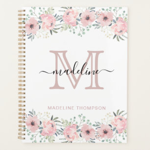 Modern Elegant Floral Blush Pink Monogram Planner