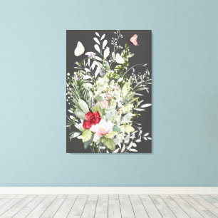 Modern Elegant Floral Butterfly Dark Gray Canvas Print