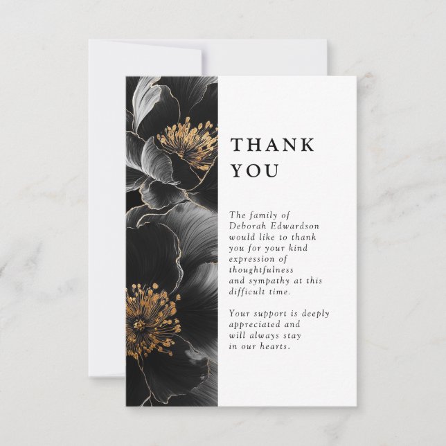 Modern Elegant Floral Celebration Of Life Funeral Thank You Card (Front)