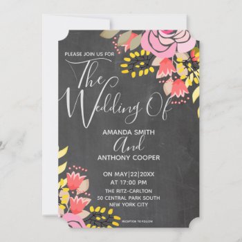 Modern Elegant Floral Chalkboard Invitation by CustomizePersonalize at Zazzle