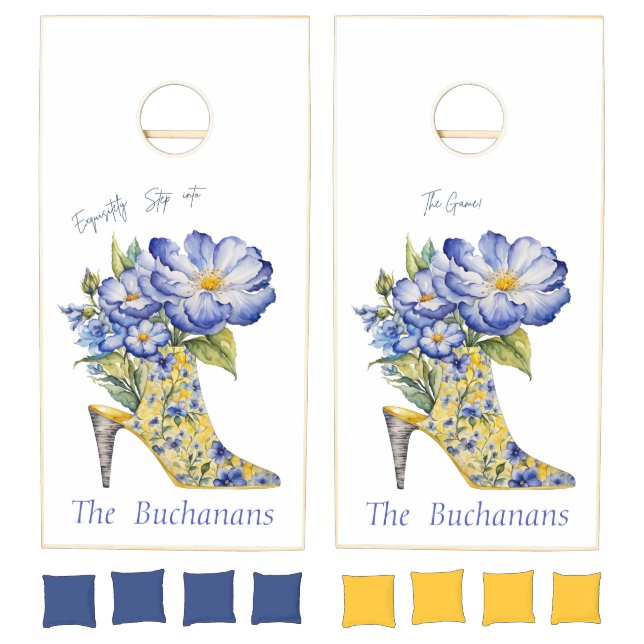 Modern Elegant Floral Chinoiserie High-Heel Shoe  Cornhole Set (Set)