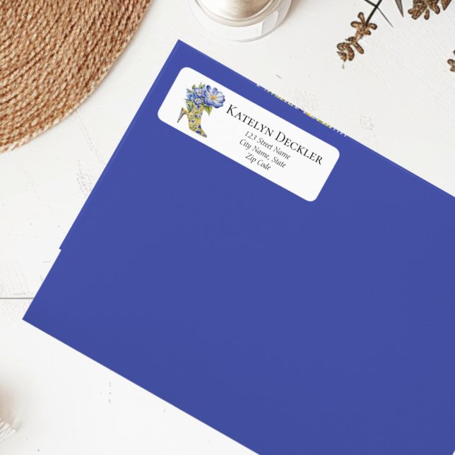 Modern Elegant Floral Chinoiserie High-Heel Shoe  Label (Creator Uploaded)