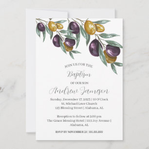 Modern Elegant Floral Christian Cross Baptism Invitation