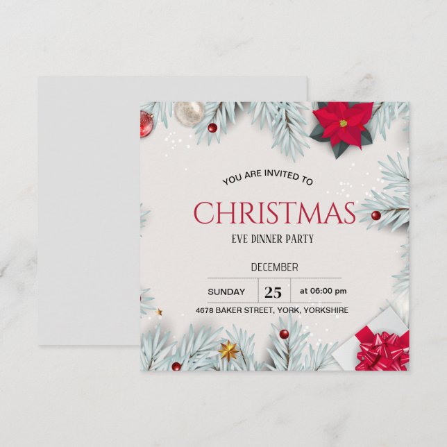 Modern Elegant Floral Christmas Party Square  Invitation (Front/Back)