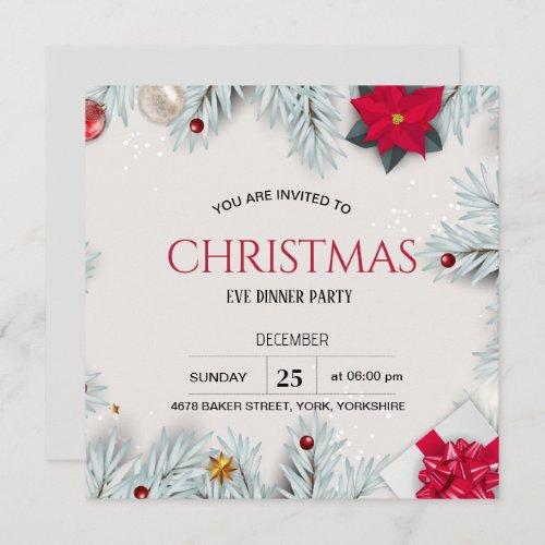 Modern Elegant Floral Christmas Party Square  Invitation