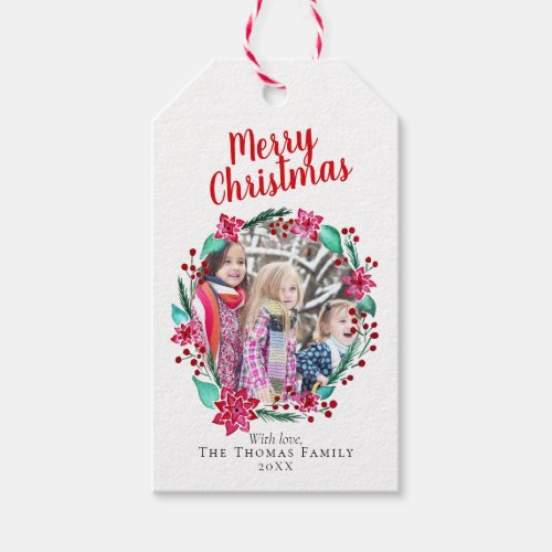 Modern  Elegant Floral Christmas Wreath Family Gift Tags