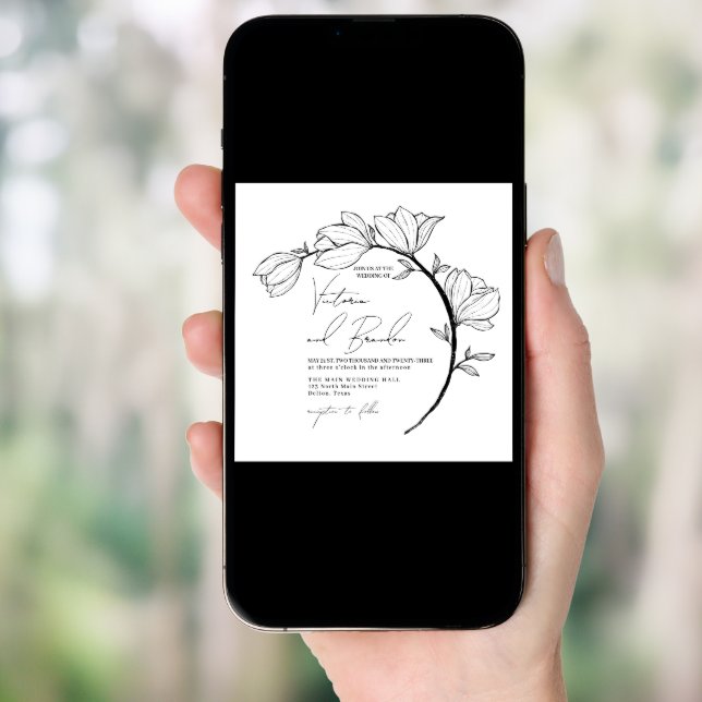 Modern Elegant Floral Circle Branch Wedding Invitation (Front Digital)