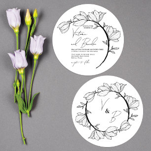 Modern Elegant Floral Circle Branch Wedding Invitation