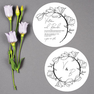 Modern Elegant Floral Circle Branch Wedding Invitation