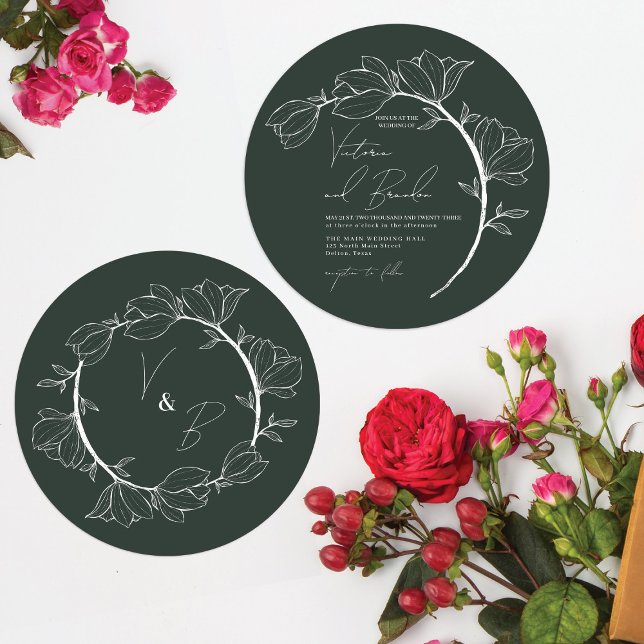 Modern Elegant Floral Circle Branch Wedding Invitation (Creator Uploaded)