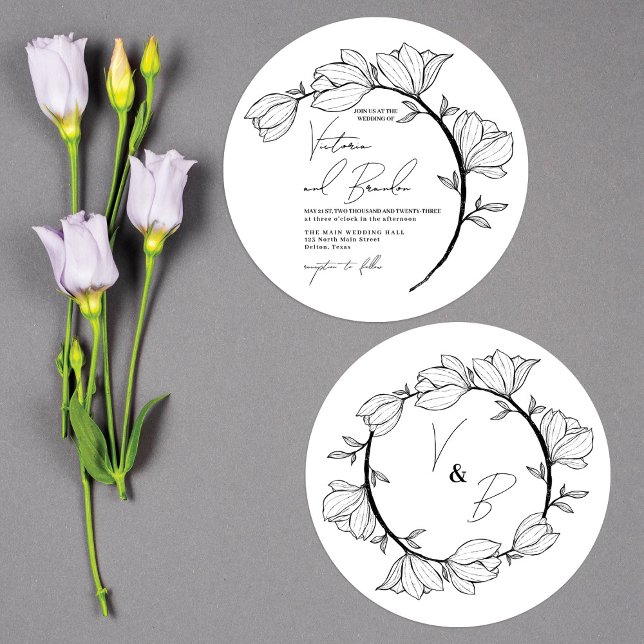 Modern Elegant Floral Circle Branch Wedding Invitation (Creator Uploaded)