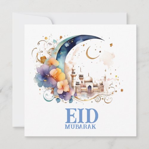 Modern Elegant floral crescent Eid Greeting card