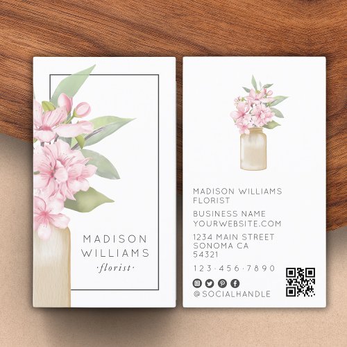 Modern Elegant Floral Design Florist QR Code Business Card