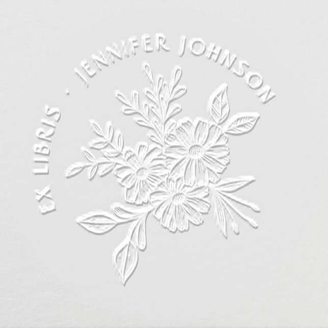 Modern Elegant Floral Ex Libris Custom Book Embosser (Design)