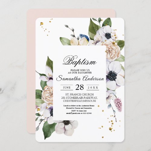 Modern Elegant Floral Frame  Gold Drops Invitation