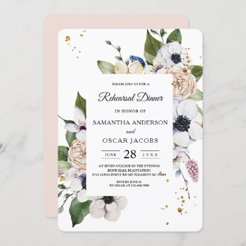 Modern Elegant Floral Frame  Gold Drops Invitation