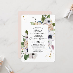 Modern Elegant Floral Frame & Gold Drops Invitation