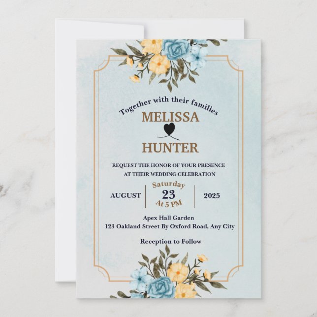 Modern Elegant Floral Frame Watercolor Wedding Invitation (Front)