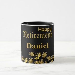 Modern Elegant Floral Gold Black Retirement gift Mug