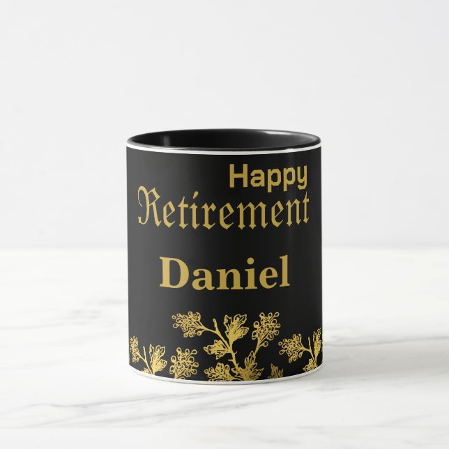 Modern Elegant Floral Gold Black Retirement gift Mug (Center)