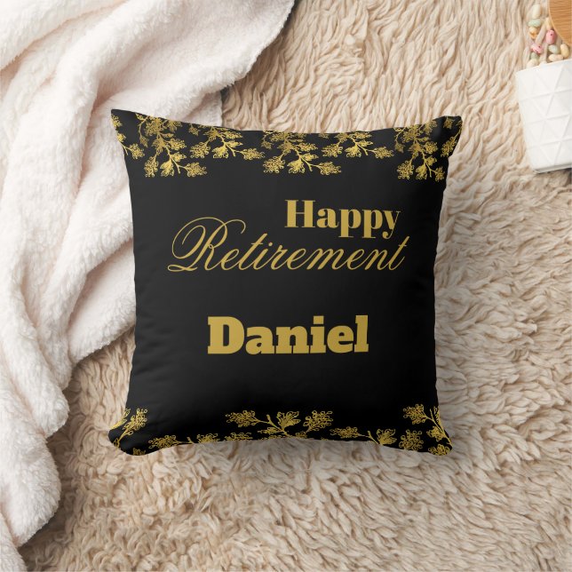 Modern Elegant Floral Gold Black Retirement Party  Throw Pillow (Blanket)