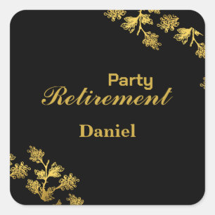 Modern Elegant Floral Gold Black Retirement Square Sticker