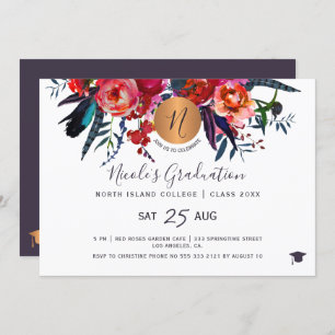 Modern elegant floral gold chic graduation party invitation