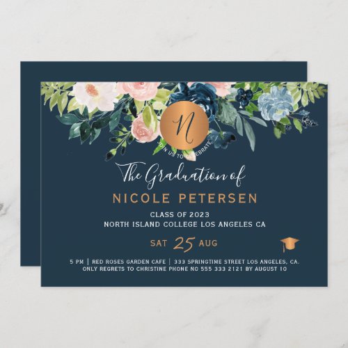 Modern elegant floral gold graduation party PHOTO  Invitation