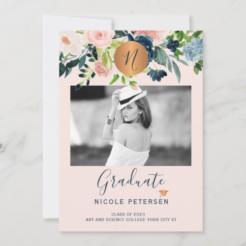 Modern elegant floral gold graduation photo announcement