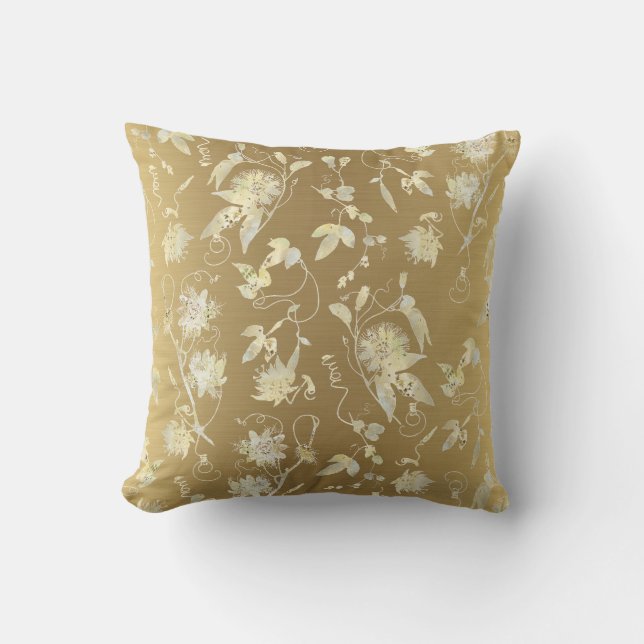 Modern Elegant Floral Gold Throw Pillow (Front)