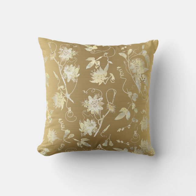 Modern Elegant Floral Gold Throw Pillow (Front)