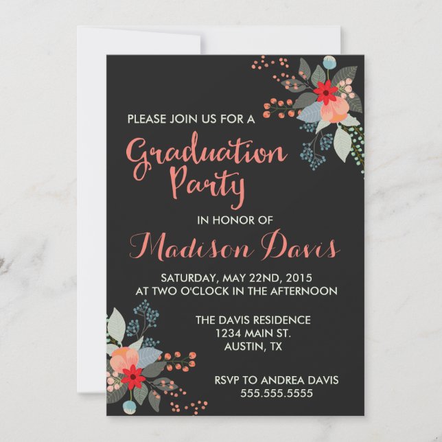 Modern Elegant Floral Graduation Party Invitations (Front)