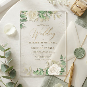 Modern Elegant Floral Greenery Wedding Acrylic Invitations