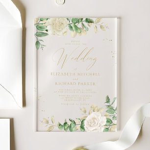 Modern Elegant Floral Greenery Wedding Acrylic Invitations