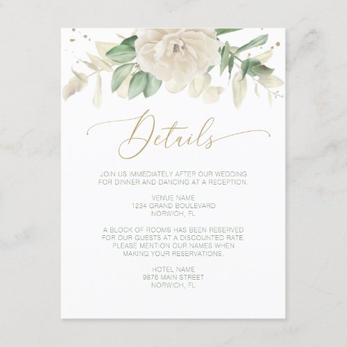 Modern Elegant Floral Greenery Wedding Details Enclosure Card