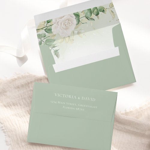 Modern Elegant Floral Greenery Wedding Envelope