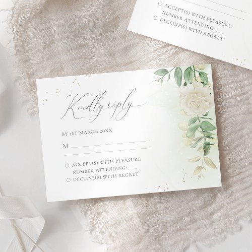 Modern Elegant Floral Greenery Wedding RSVP Card