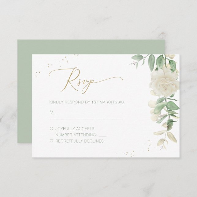 Modern Elegant Floral Greenery Wedding RSVP Card (Front/Back)